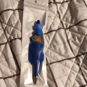 Blue Furry Pen with Character Design